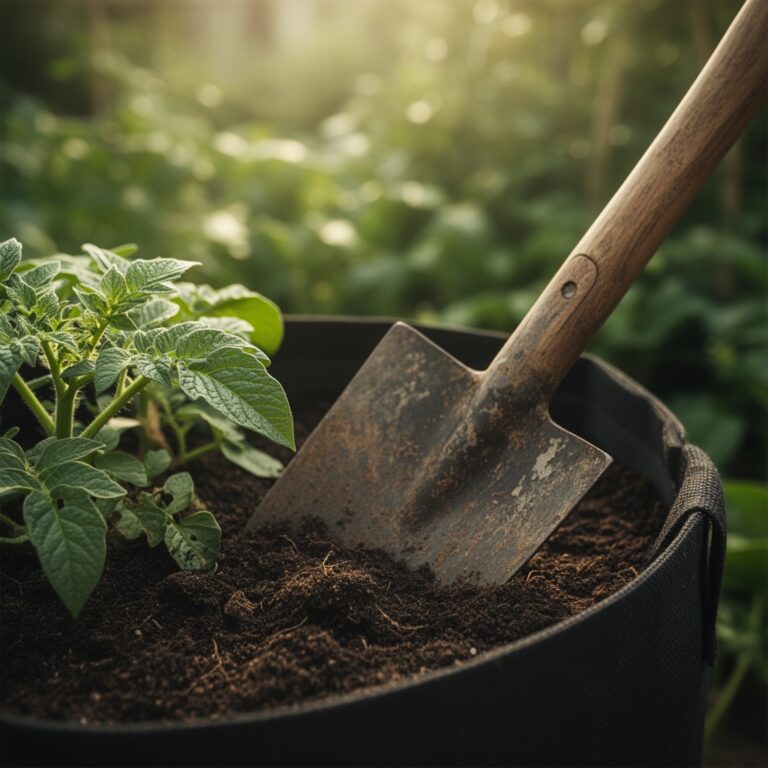 Preparing a potato grow bag for planting