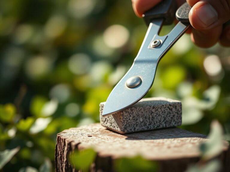 Steps for sharpening a garden pruner with a stone
