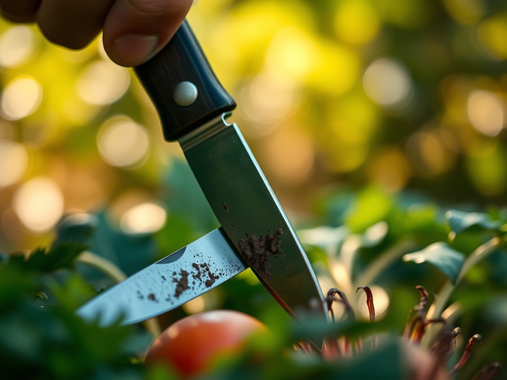 Using a garden knife for vegetable harvesting